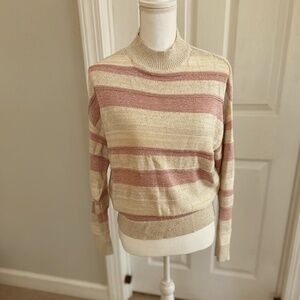 Ann Taylor Pink and Cream Mock Turtle neck long sleeve sweater